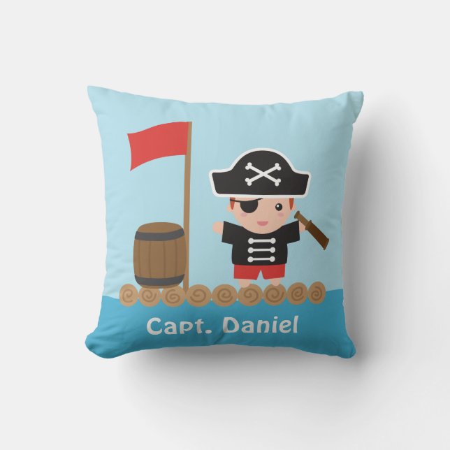 Cute Pirate Boy On Raft Boys Bedroom Room Decor Throw Pillow (Front)