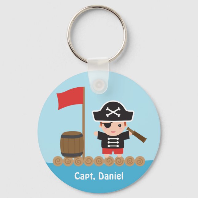 Cute Pirate Captain Ocean Raft Boy Keychain (Front)