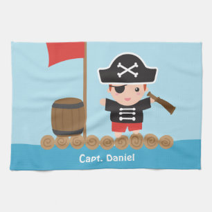 Cute Pirate Captain Ocean Raft Boy Kitchen Towel