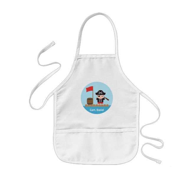 Cute Pirate Captain Ocean Raft Boy Personalized Kids Apron (Front)