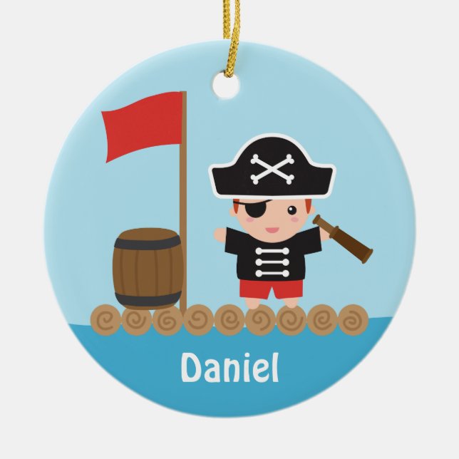 Cute Pirate Captain Ocean Raft Boys Room Decor Ceramic Ornament (Front)