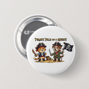 Cute Pirate Cat and Dog Quest 2 Inch Round Button