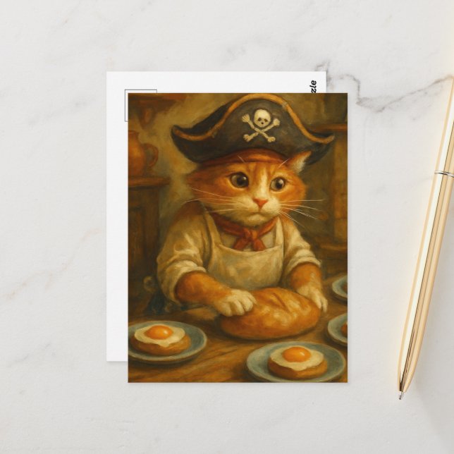 Cute Pirate Cat Baker Postcard (Front/Back In Situ)