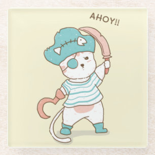 Cute Pirate Cat Glass Coaster