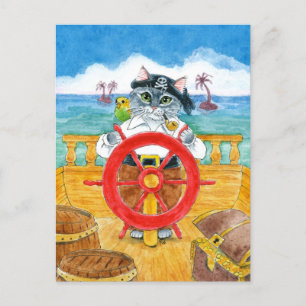 Cute Pirate Chat Budgie Carte postale de navire de