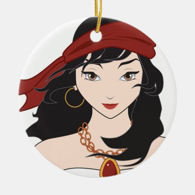 Cute Pirate Girl Ceramic Ornament (Front)