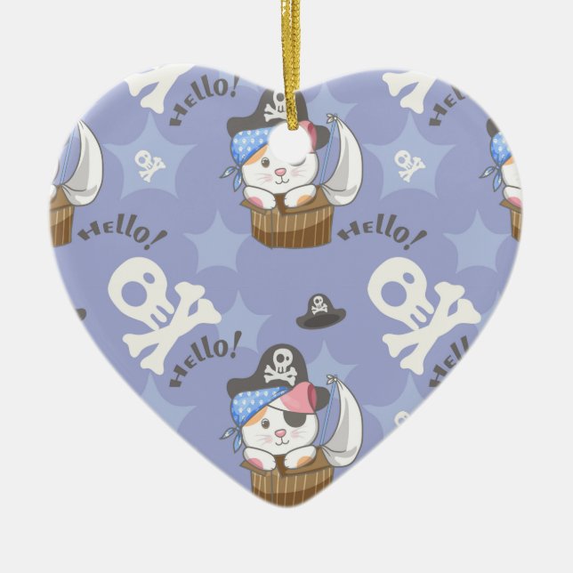 Cute Pirate Kitten Pattern Ceramic Ornament (Front)