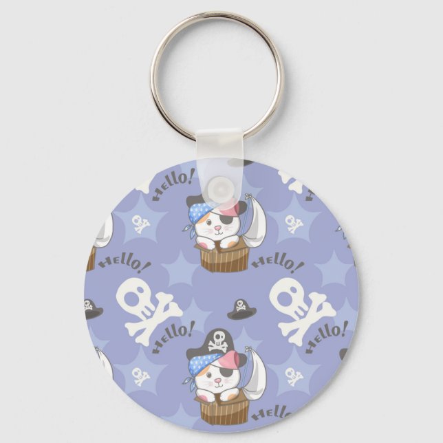 Cute Pirate Kitten Pattern Keychain (Front)