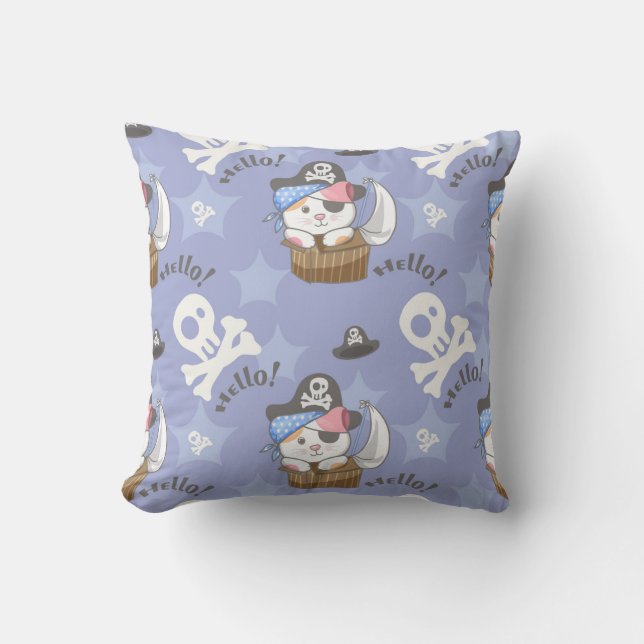 Cute Pirate Kitten Pattern Throw Pillow (Front)
