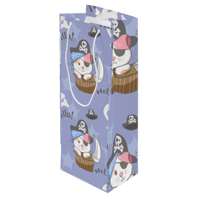 Cute Pirate Kitten Pattern Wine Gift Bag (Back Angled)