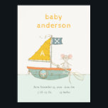 Cute Pirate Mouse Sailboat Kids Monogram Baby Stat Poster<br><div class="desc">For any further customisation or any other matching items, please feel free to contact me at yellowfebstudio@gmail.com</div>