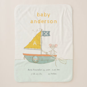 Cute Pirate Mouse Sailboat Kids Monogram Baby Stat Sherpa Blanket