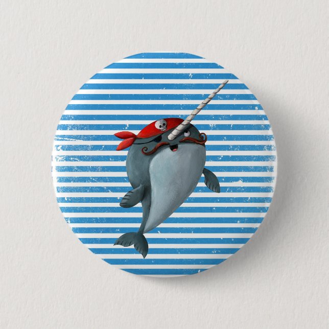 Cute Pirate Narwhal 2 Inch Round Button (Front)