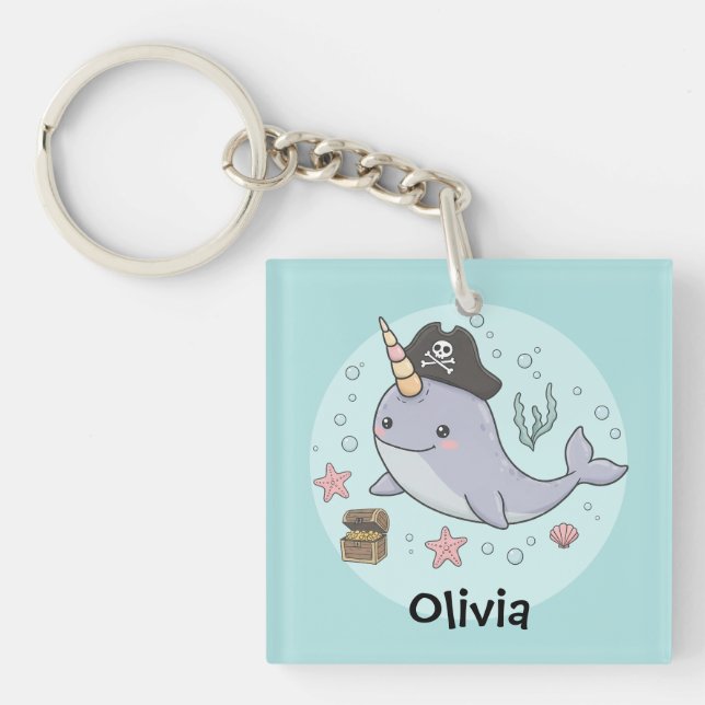 Cute Pirate Narwhal Keychain (Front)