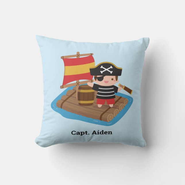 Cute Pirate On Wood Raft Throw Pillow (Front)