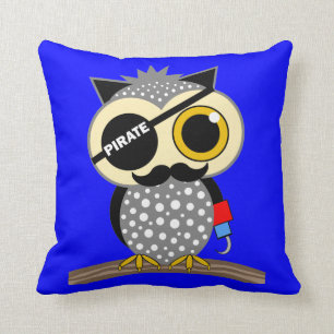 cute pirate owl throw pillow