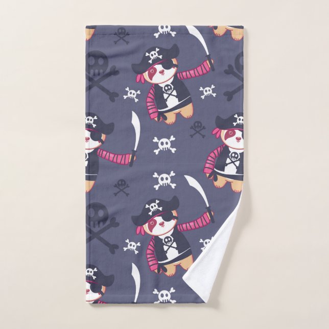Cute Pirate Panda Bear Pattern Hand Towel (Hand Towel)