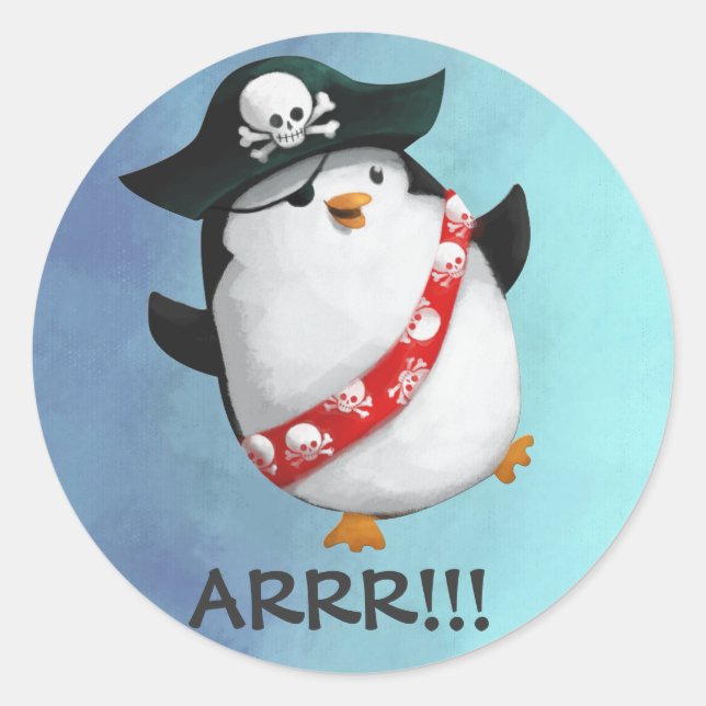 Cute Pirate Penguin Classic Round Sticker (Front)