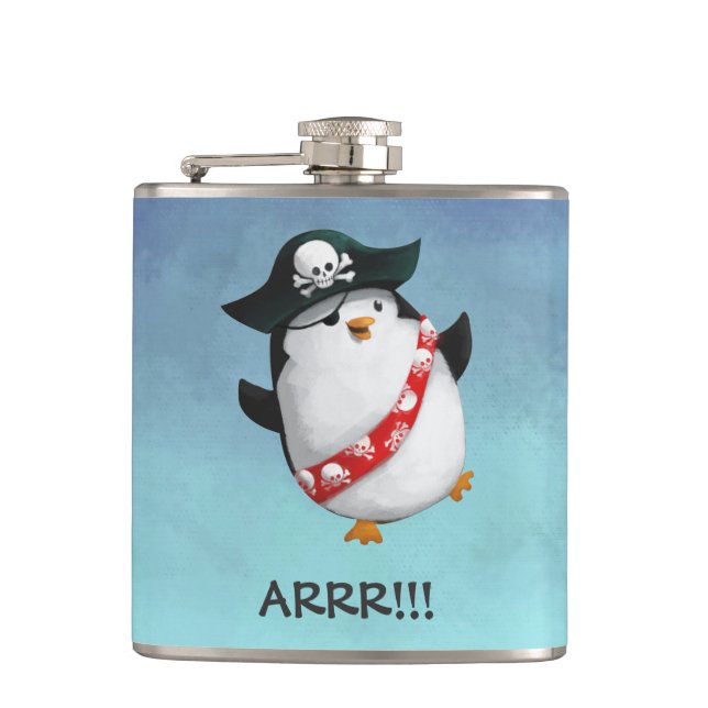 Cute Pirate Penguin Hip Flask (Front)