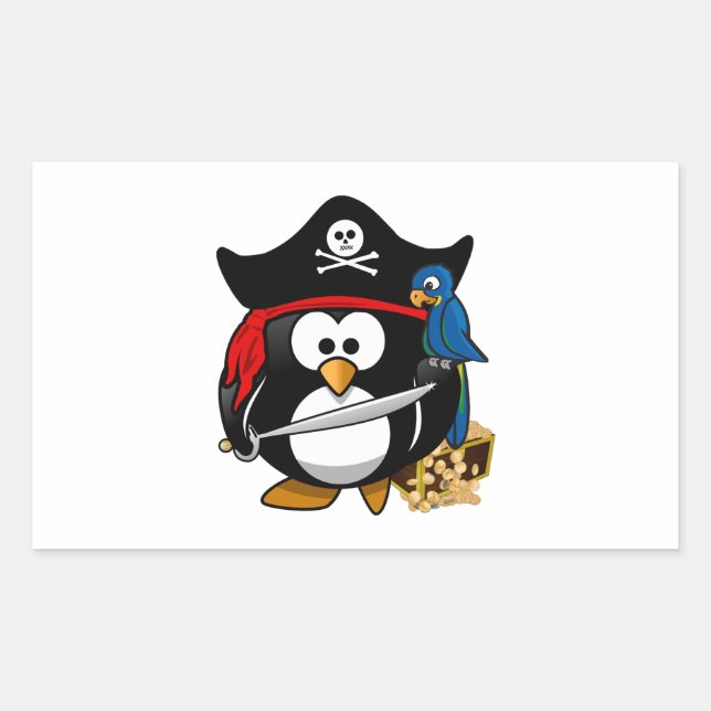 Cute Pirate Penguin with Treasure Chest Sticker (Front)
