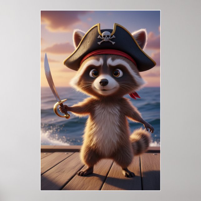 Cute Pirate Raccoon Adventure Art Poster (Front)