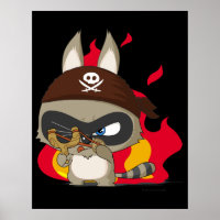 Cute pirate raccoon funny cartoon charcter poster