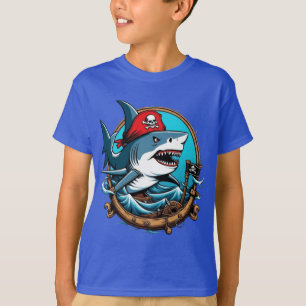 Cute pirate shark on a boat T-Shirt