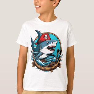 Cute pirate shark on a boat  T-Shirt
