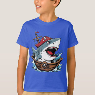 Cute pirate shark on a boat T-Shirt