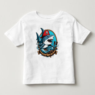 Cute pirate shark on a boat  toddler t-shirt