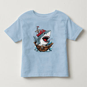 Cute pirate shark on a boat  toddler t-shirt
