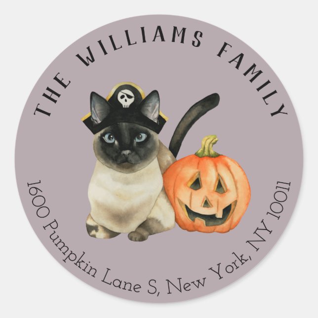 Cute Pirate Siamese Chat | Étiquette de adresse de (Devant)