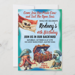 Cute pirate theme birthday party invitation