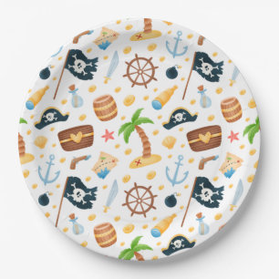 Cute Pirate Themed Nautical Pattern Paper Plate