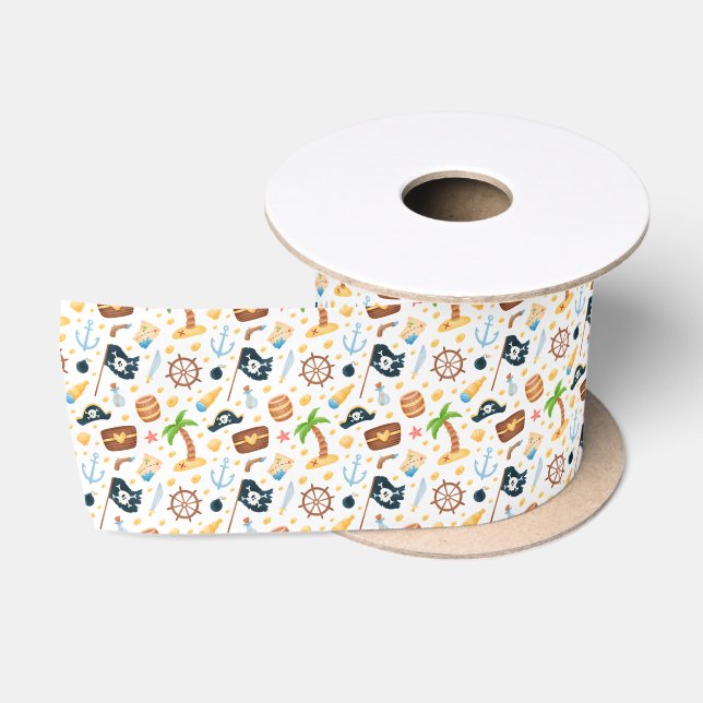 Cute Pirate Themed Nautical Pattern  Satin Ribbon (Spool)