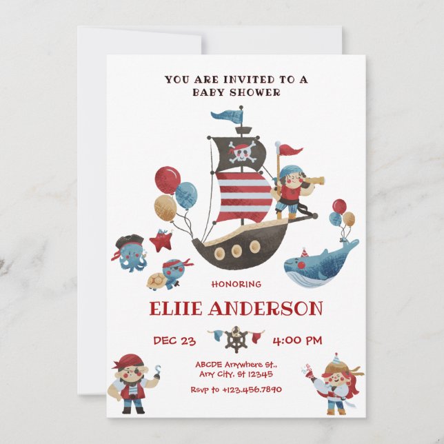 Cute pirates baby shower invitation (Front)