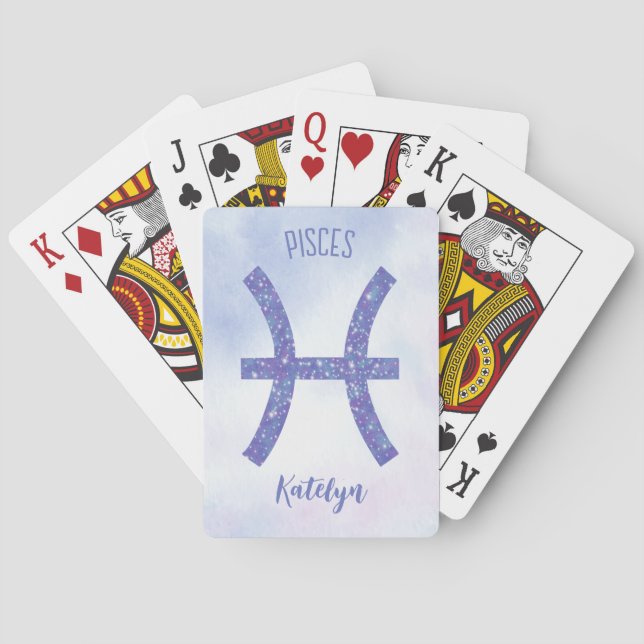 Cute Pisces Astrology Sign Personalized Purple Playing Cards (Back)