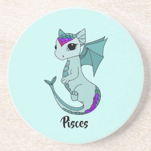 Cute Pisces Dragon design zodiac sandstone coaster (Front)