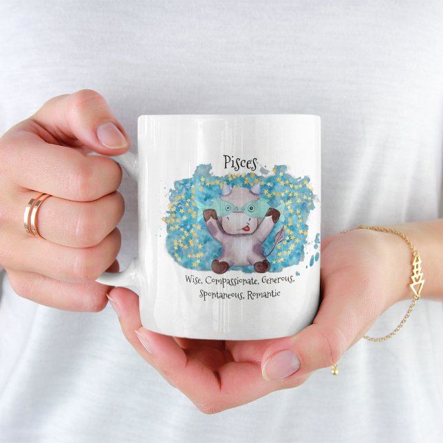 Cute Pisces Fish Watercolor Bull Zodiac Monogram Coffee Mug (Creator Uploaded)