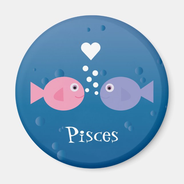 Cute Pisces Pink & Blue Cartoon Fish Custom Magnet (Front)
