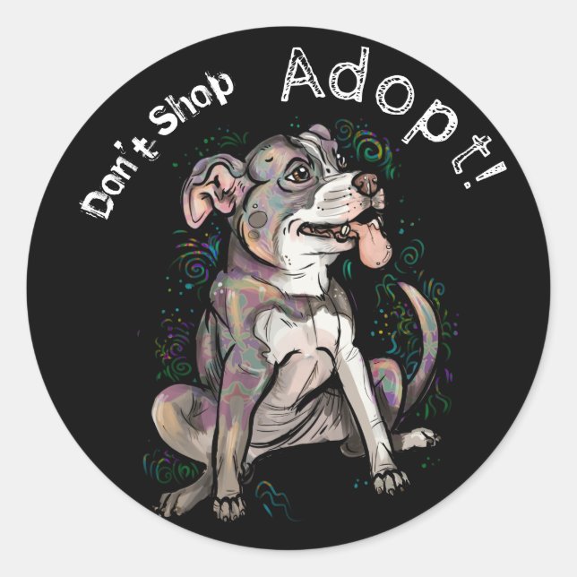 Cute Pit Bull "Adopt!, don't shop" Classic Round Sticker (Front)