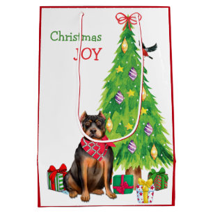 Cute Pit Bull and Christmas Tree Medium Gift Bag