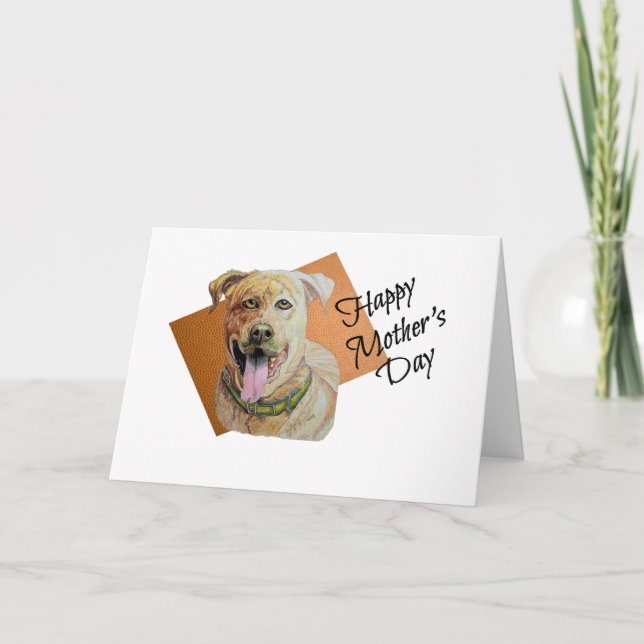 Cute Pit Bull Brindle Dog Happy Mother's Day Holiday Card (Front)