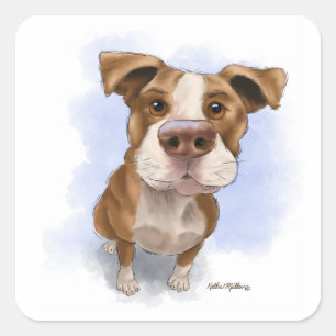 Cute Pit Bull Cartoon Square Sticker