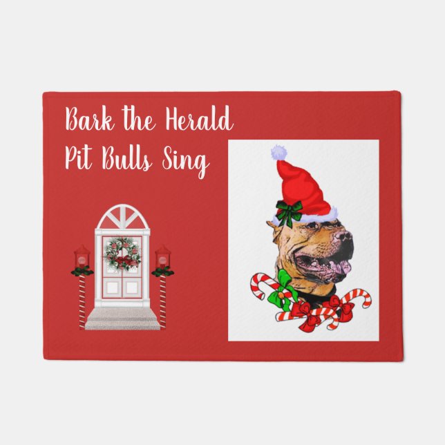Cute Pit Bull Christmas  Doormat (Front)