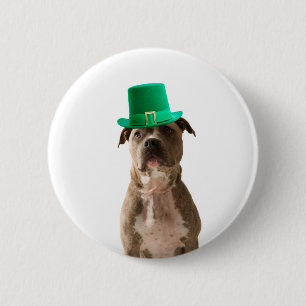 Cute Pit Bull Dog Hat St. Patrick's Day 2 Inch Round Button