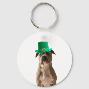 Cute Pit Bull Dog Hat St. Patrick's Day Keychain