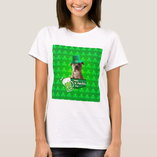 Cute Pit Bull Dog Hat St. Patrick's Day w Clovers T-Shirt