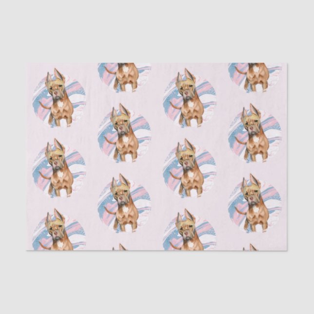 Cute Pit Bull Terrier Dog Illustration Pattern Tissue Paper (Front)