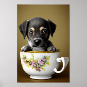 Cute Pit Bull Terrier Puppy in a Teacup Poster